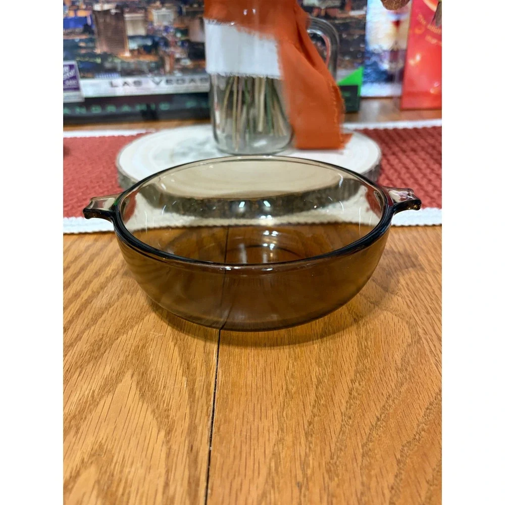 Pyrex Visions Amber Brown Glass 600ml Round Casserole Dish 019 Made in USA